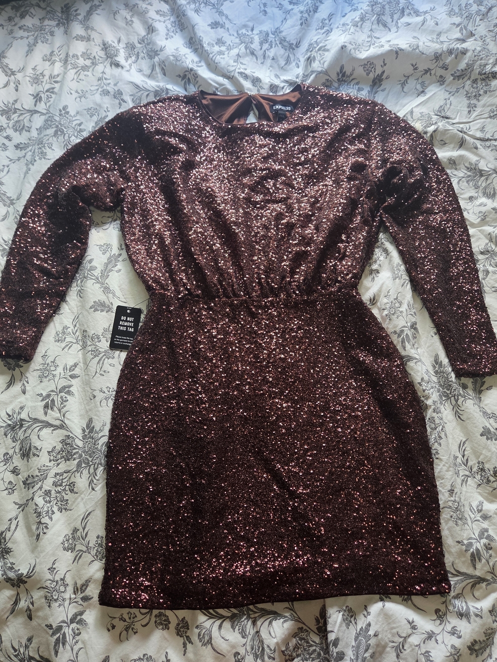Express Brand Long-Sleeve Sequin Dress - Brown/Chocolate/Copper Size Small New